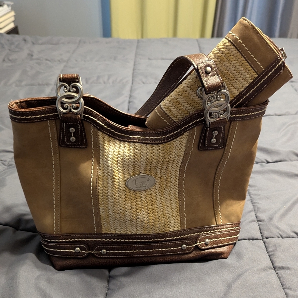 BOC Born Concept Brown and Tan Women's Tote Bag/Purse and Wallet Set